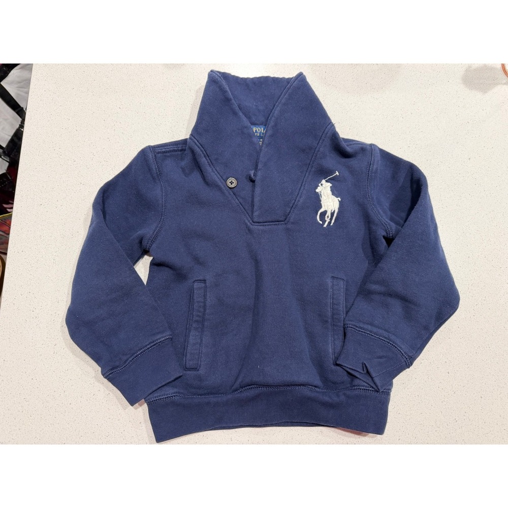 Polo Ralph Lauren Kids Navy Blue‎ Shawl Collar Sweatshirt Logo Size 5